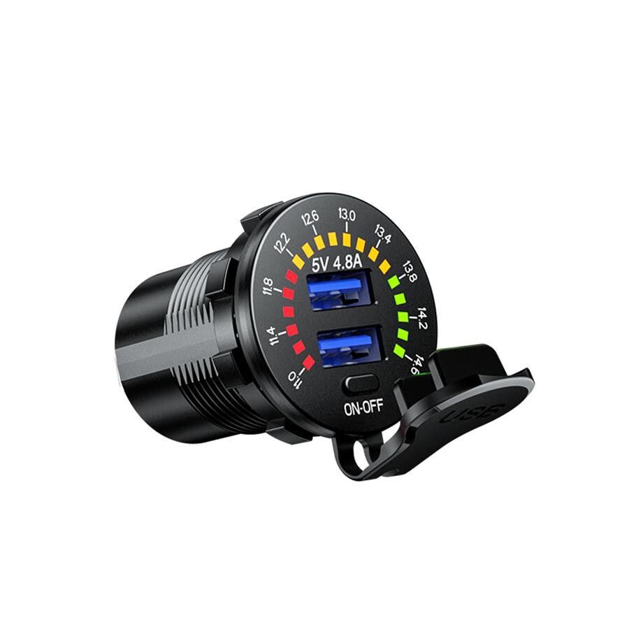 12V-24V Dual USB Car Charger Power Socket Outlet W/LED Voltmeter ON OFF Switch