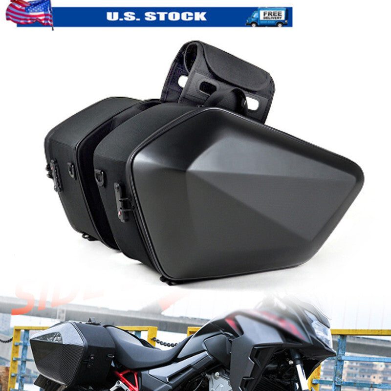 2¡Á30L Motorcycle Dual Saddle Bag Helmet Storage Hard Shell Side Pockets with Rain Cover