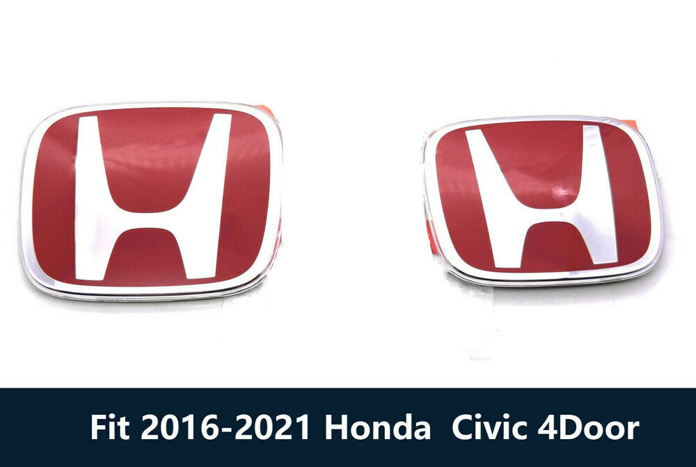 Two-pack of red H badges for the front and back, suitable for 2016-2021 for CIVIC SEDAN 4DR badges.