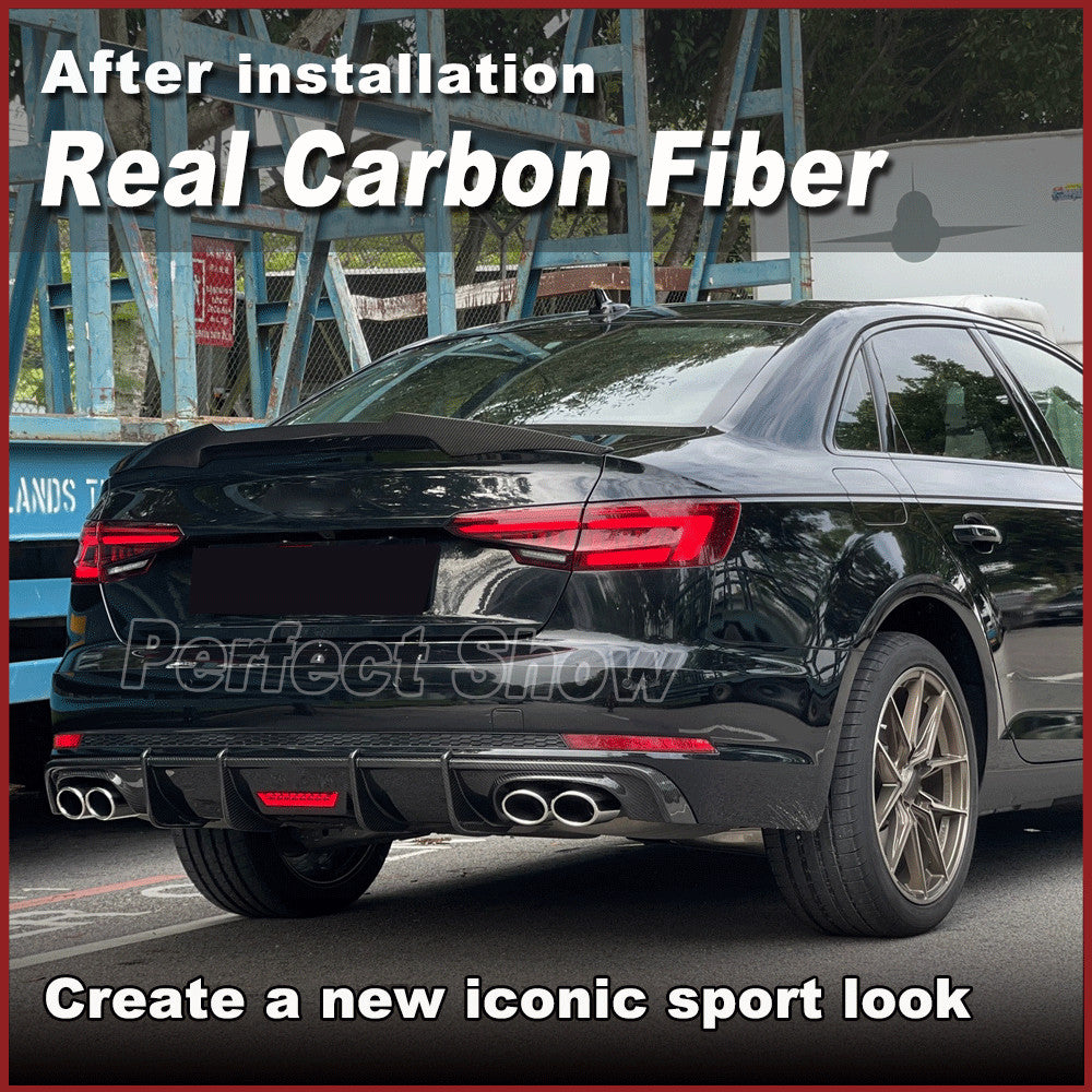 for Audi A4 Sline S4 2017-19 Rear Bumper Diffuser Lip Quad Exhaust Carbon Fiber