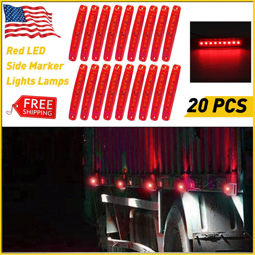 20pcs 9 LED Red Side Clearance Marker Light Truck Trailer Boat Indicator 12V/24V