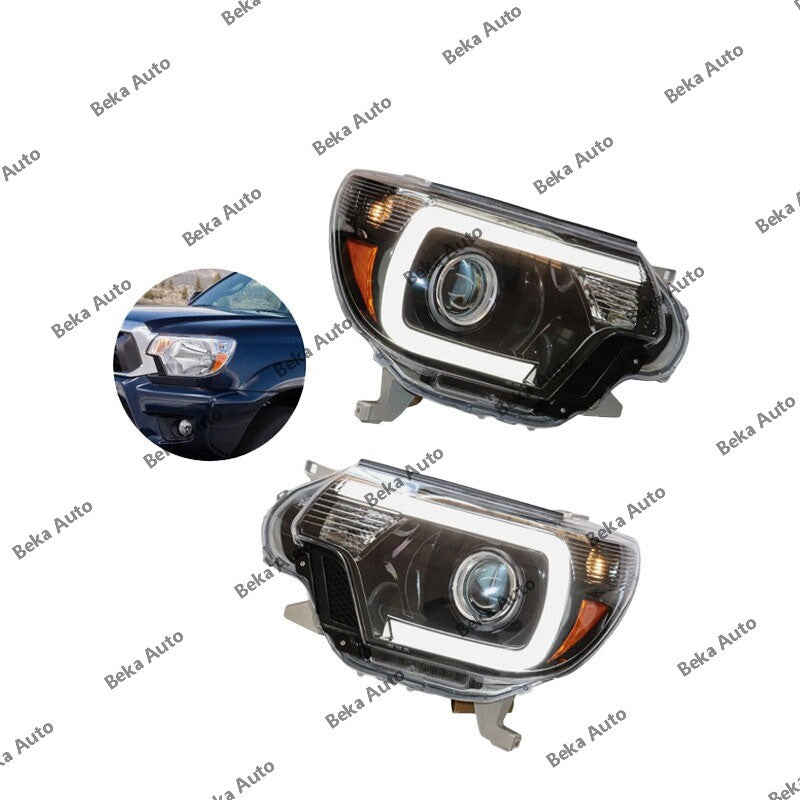 Suitable for 2012-2015 Fit for Toyota Tacoma [LED C-shaped light bar] Black front headlights