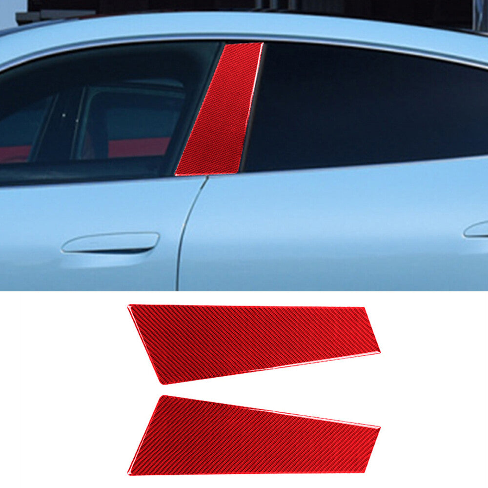 2Pcs Red Carbon Fiber Window B Pillar Post Panel Trim for Porsche Taycan 2019-22