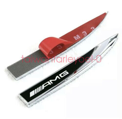 2x AMG for Mercedes Emblem Badge Side Sticker Wing Fender Metal A B C E S Class CLA