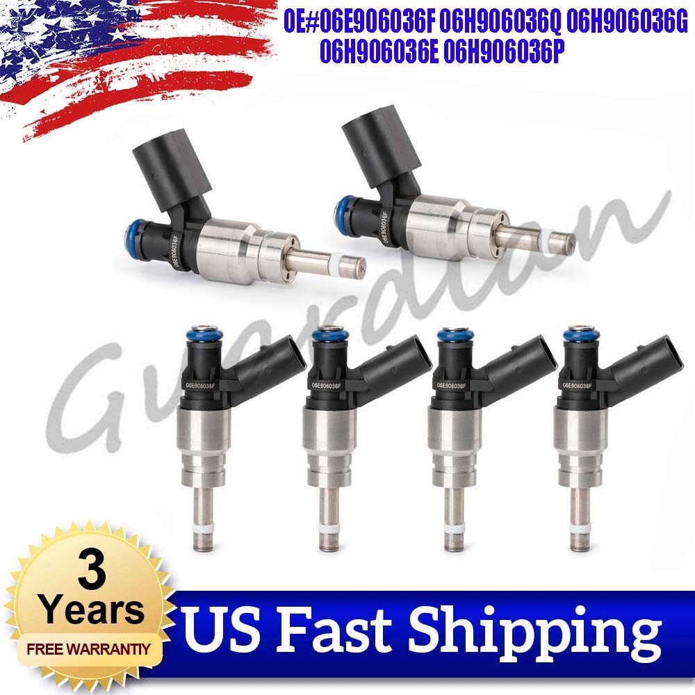 6-pack of new 06E906036F and 06H906036E fuel injectors suitable for Audi A4, A5, B8, quattro, A6, and C6.