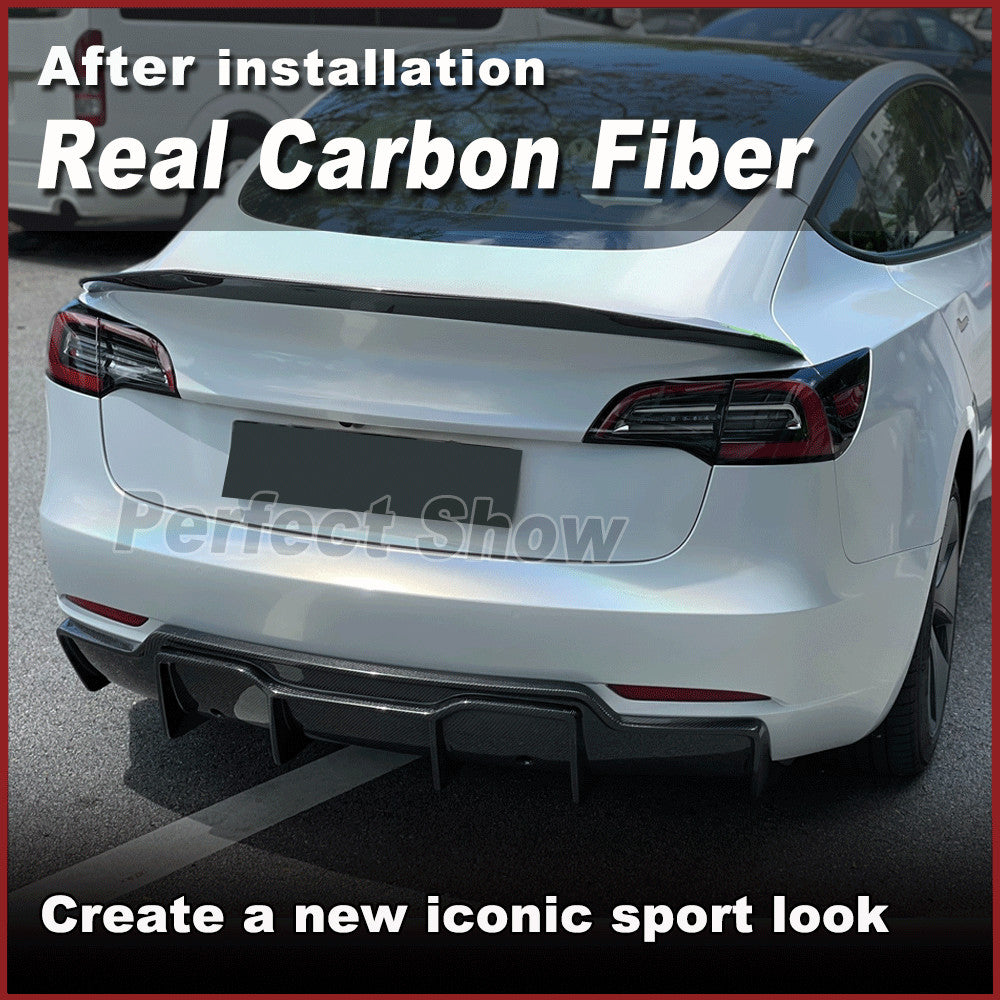 Fit for Tesla Model 3 Sedan 2016-2023 REAL Carbon Fiber Rear Bumper Diffuser Lip