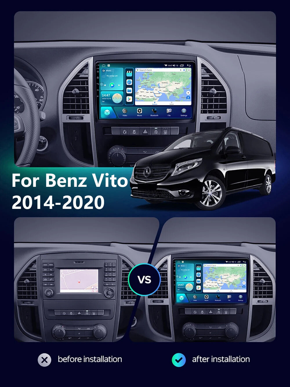 for Mercedes for Benz Vito 3 W447 2014-20 Android Auto CarPlay Car Stereo Radio GPS