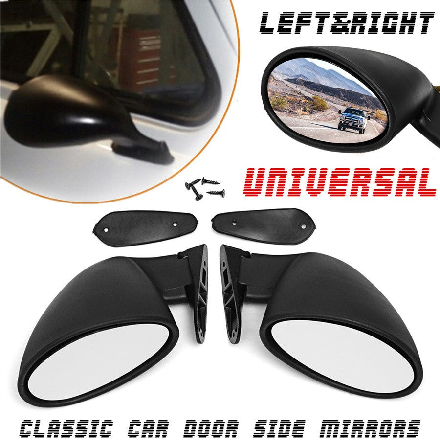 1Pair Universal Car Vintage Door Wing Side Mirror Hot Rod Rat Rod Muscle Black