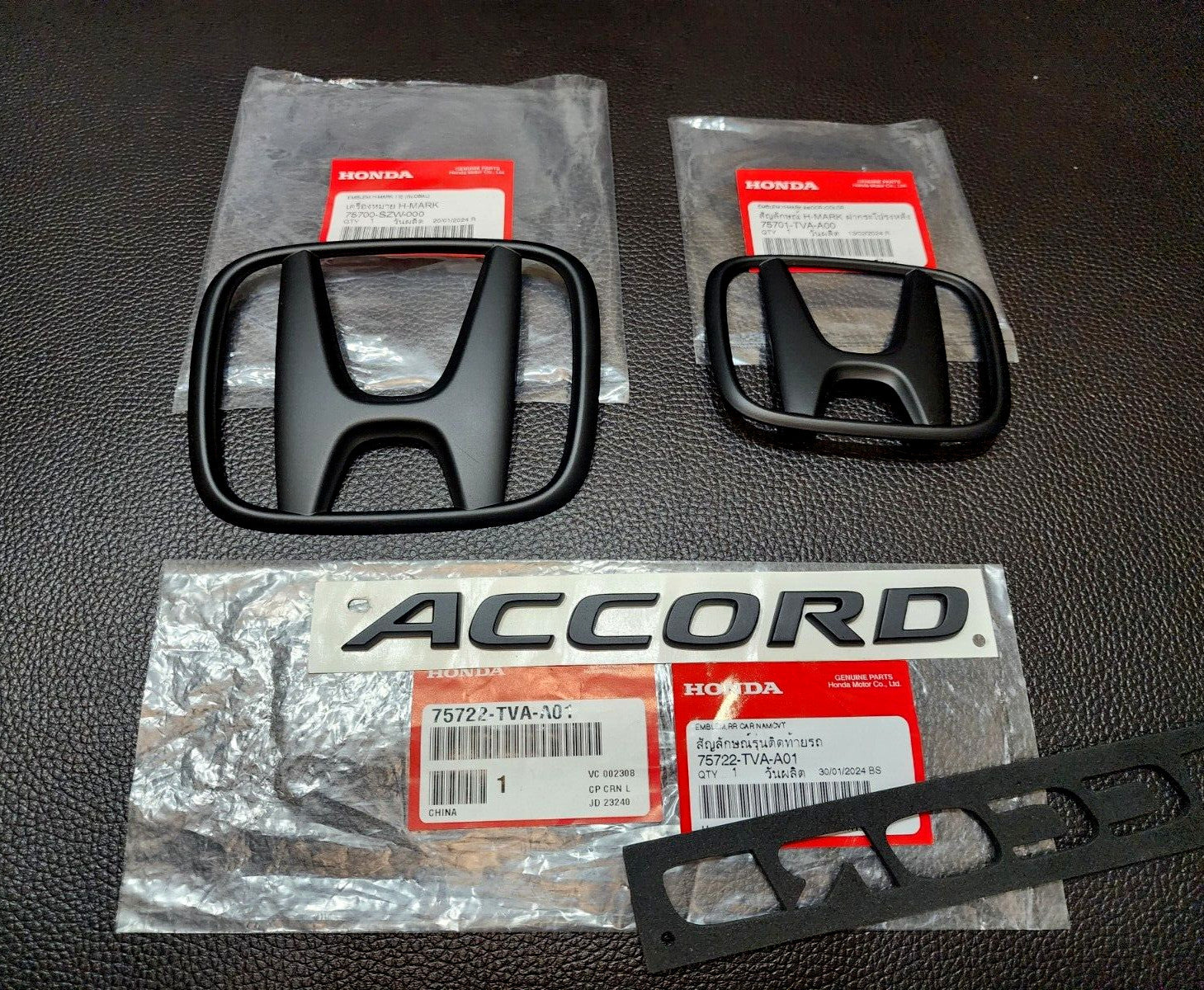 1 set of H+ Accord Matt black logo embroidered badges for Honda Accord G10 2019-2022