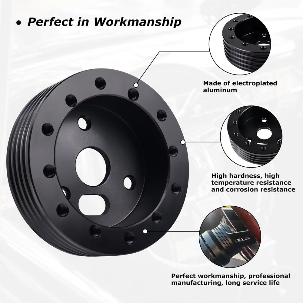 Black 1 Aluminum Steering Wheel Hub Spacer For 6 Hole Wheels to 3 Hole Adapter