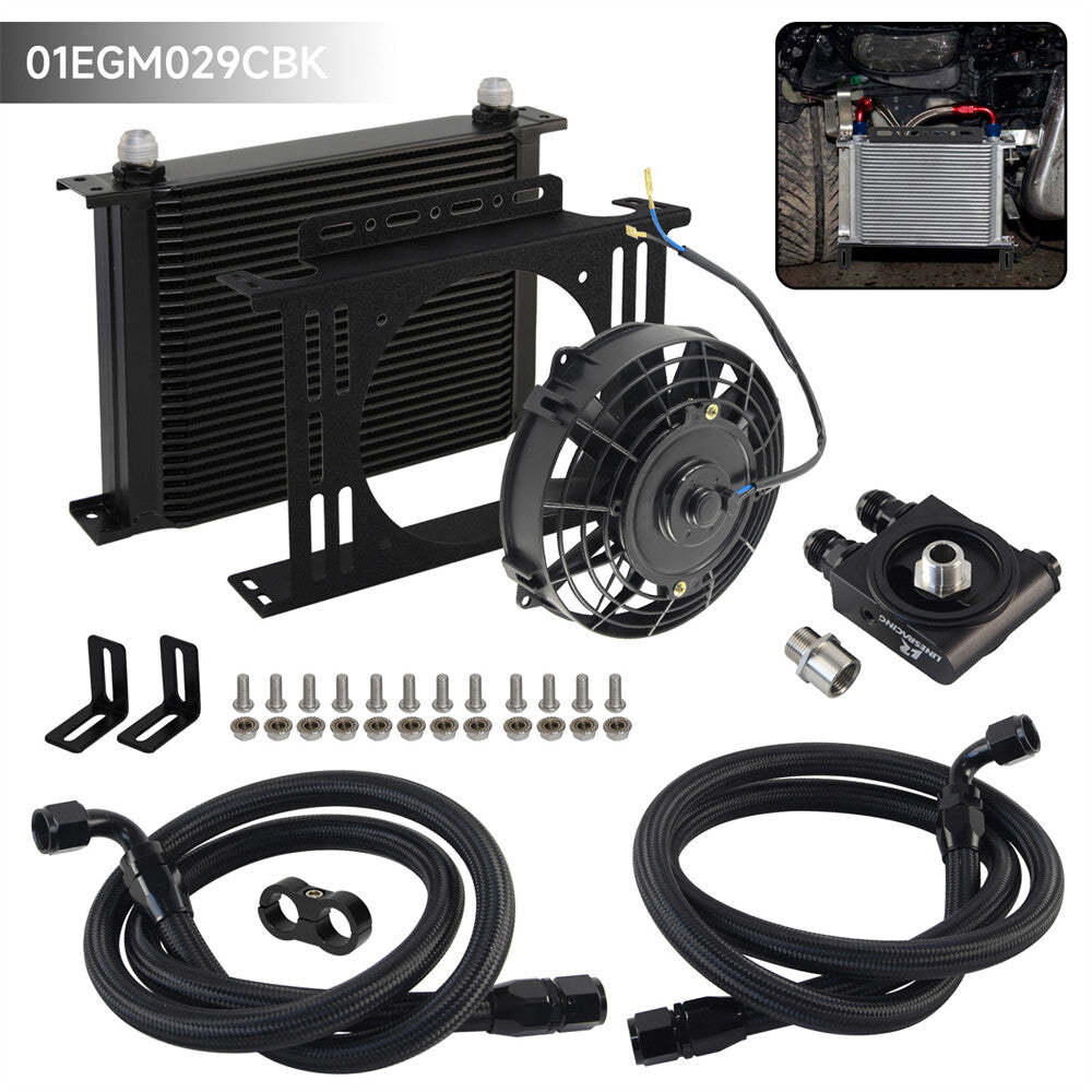 Universal 28 Row AN10 Thermostatic 73 Degree Oil Cooler Kit+7'' Fan w/Bracket