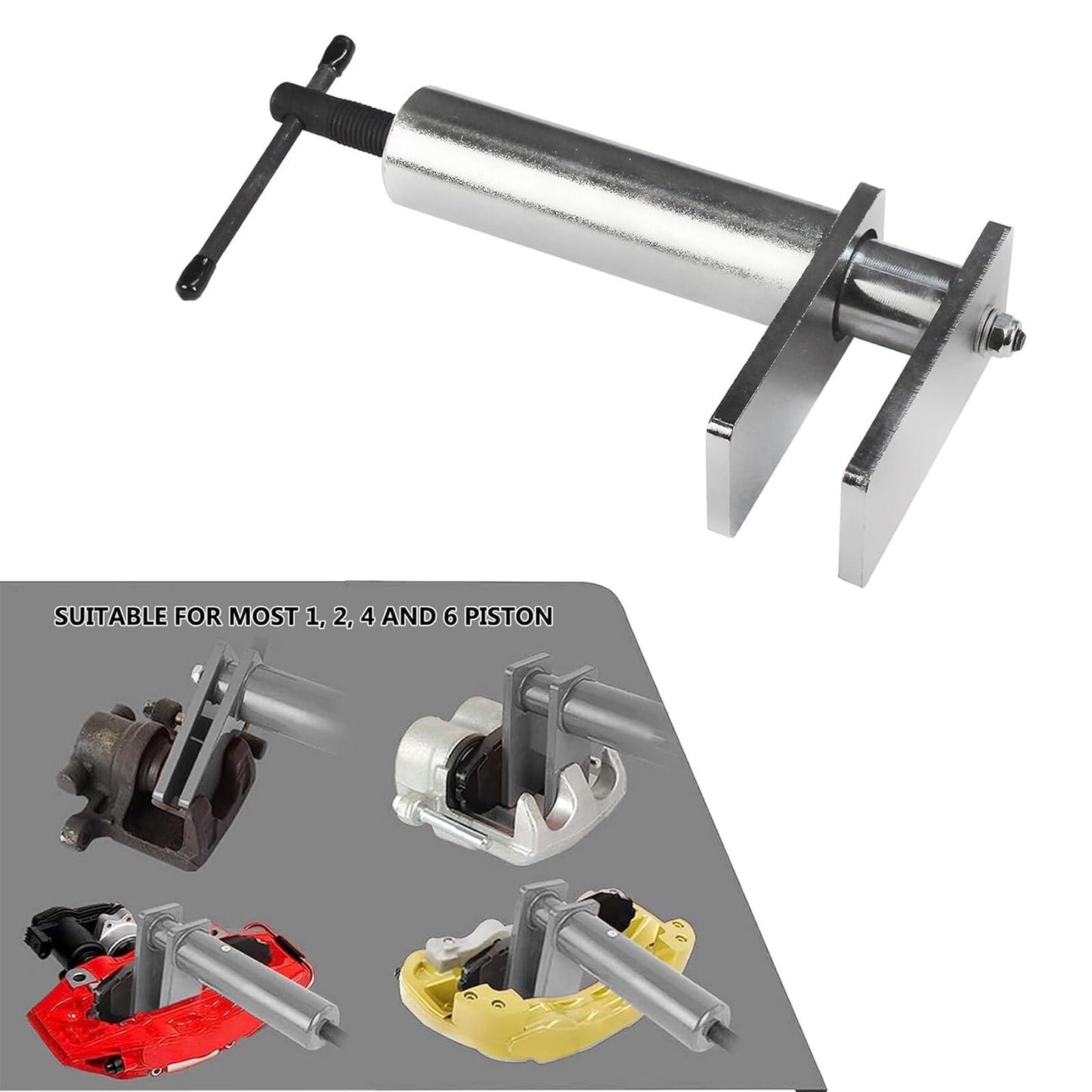 Multi-piston brake pad mounting caliper tool is suitable for most 1/2/4/6 piston brakes.