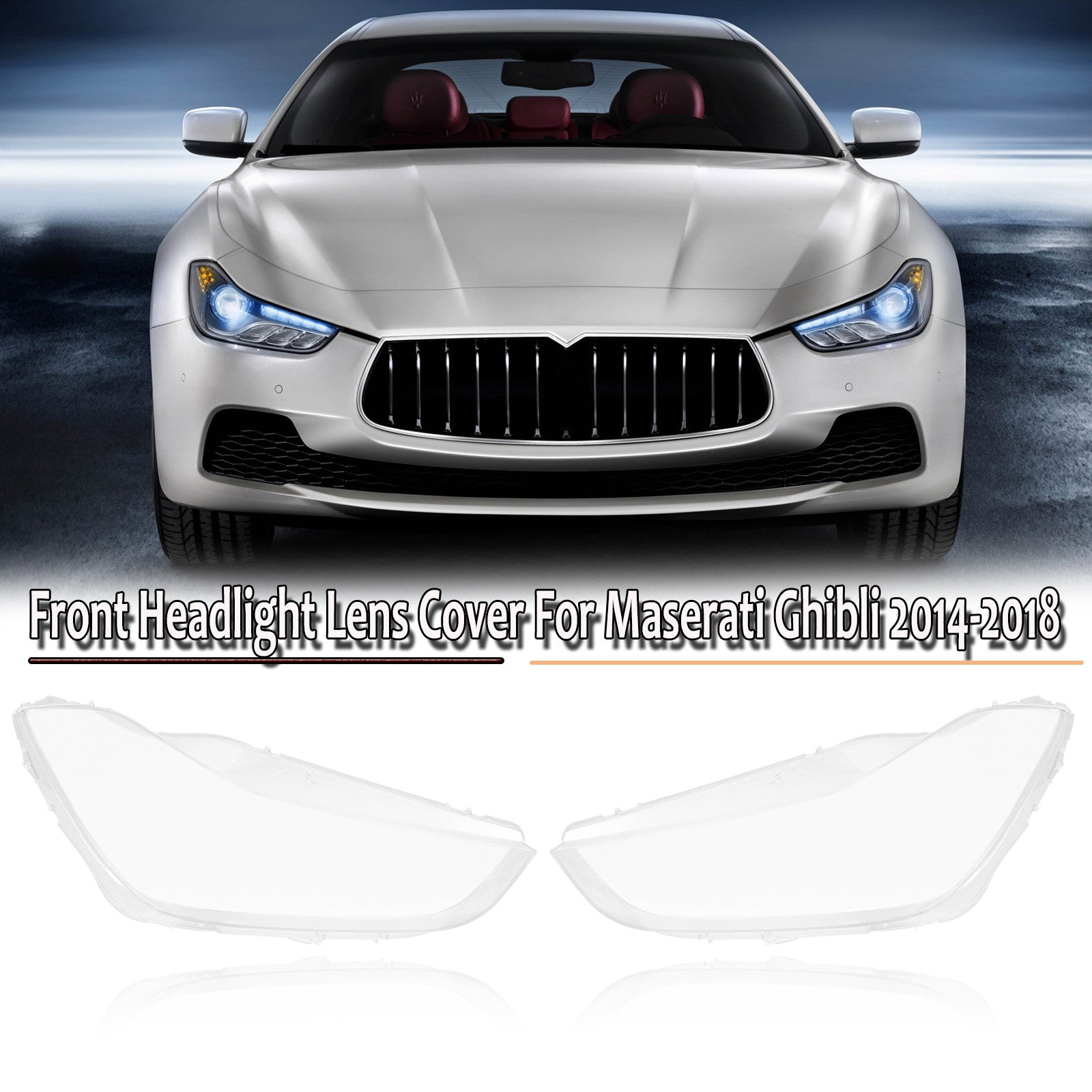 Pair for Maserati for Ghibli 2014-2018 Clear Headlight Headlamp Lens Cover Shell L+R