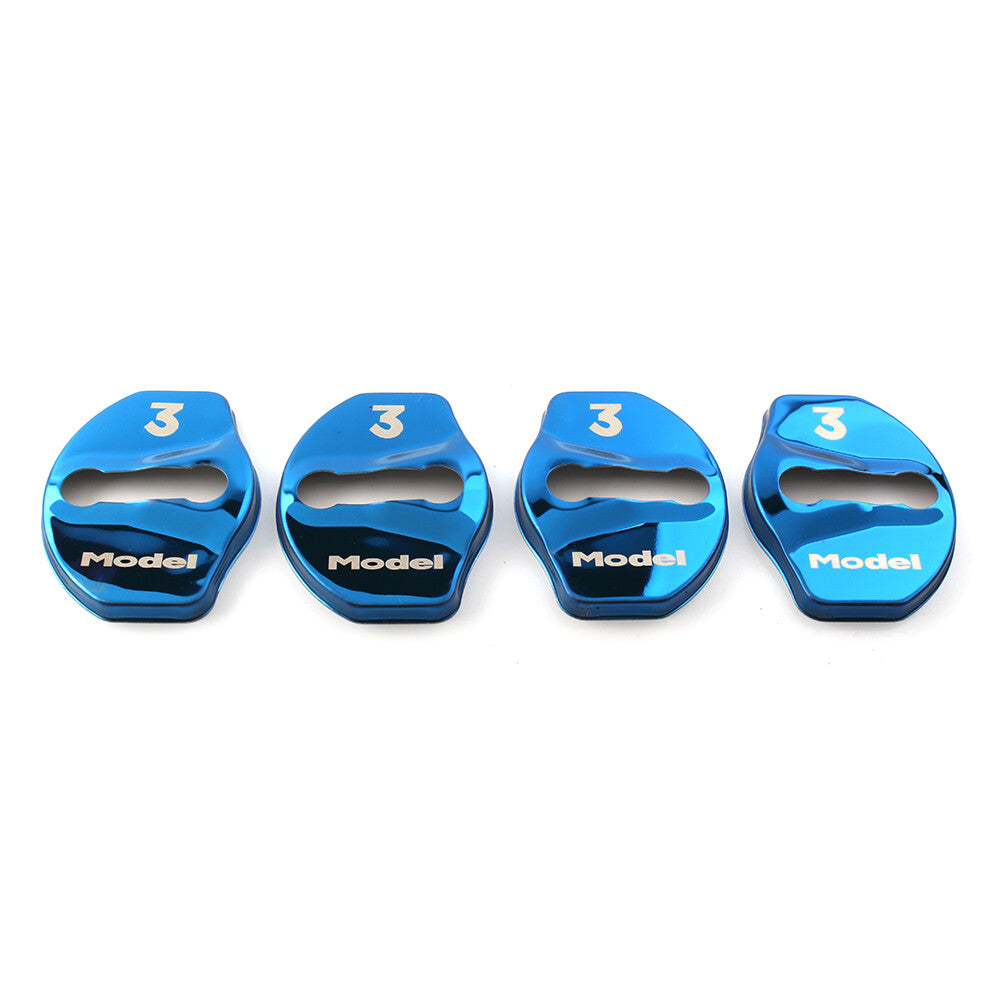 4PCS Car Door Lock Cover Trim Protective Case Fit for Tesla Model 3 Auto Blue