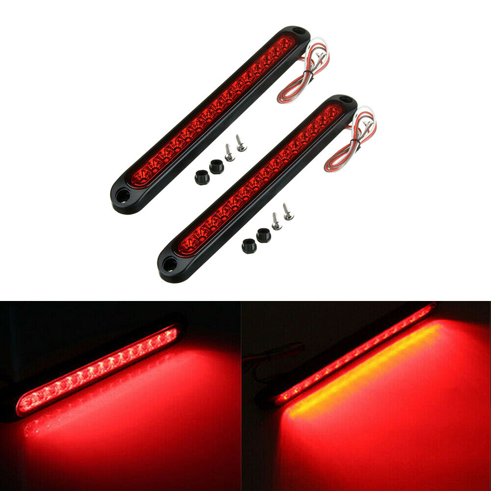 2Pc 250MM 15 LED Trailer Truck RV Stop Tail Rear Brake Turn Light Bar Red Sealed