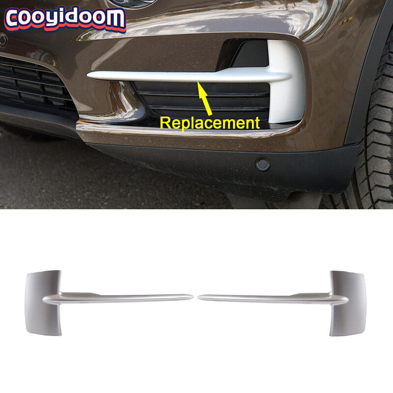 1 Pair Fit For 2014-18 for BMW X5 F15 Front Bumper Side Grille Silver Trim Molding