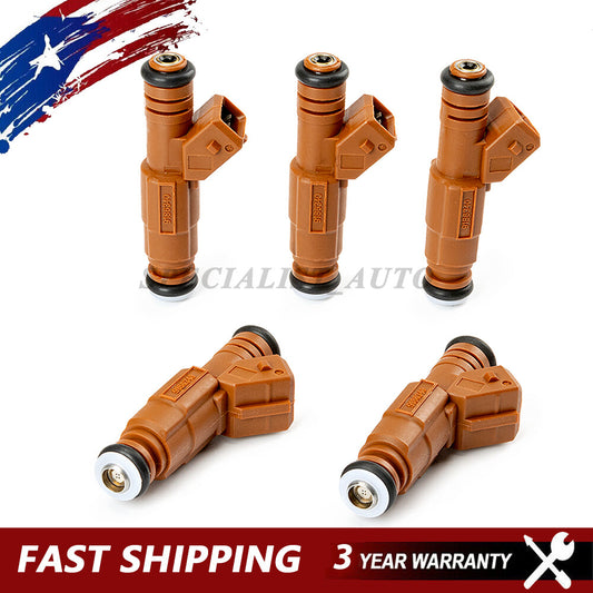 5-pack of automotive fuel injector nozzles suitable for Volvo C70 2.3L and 2.4L. 0280155831