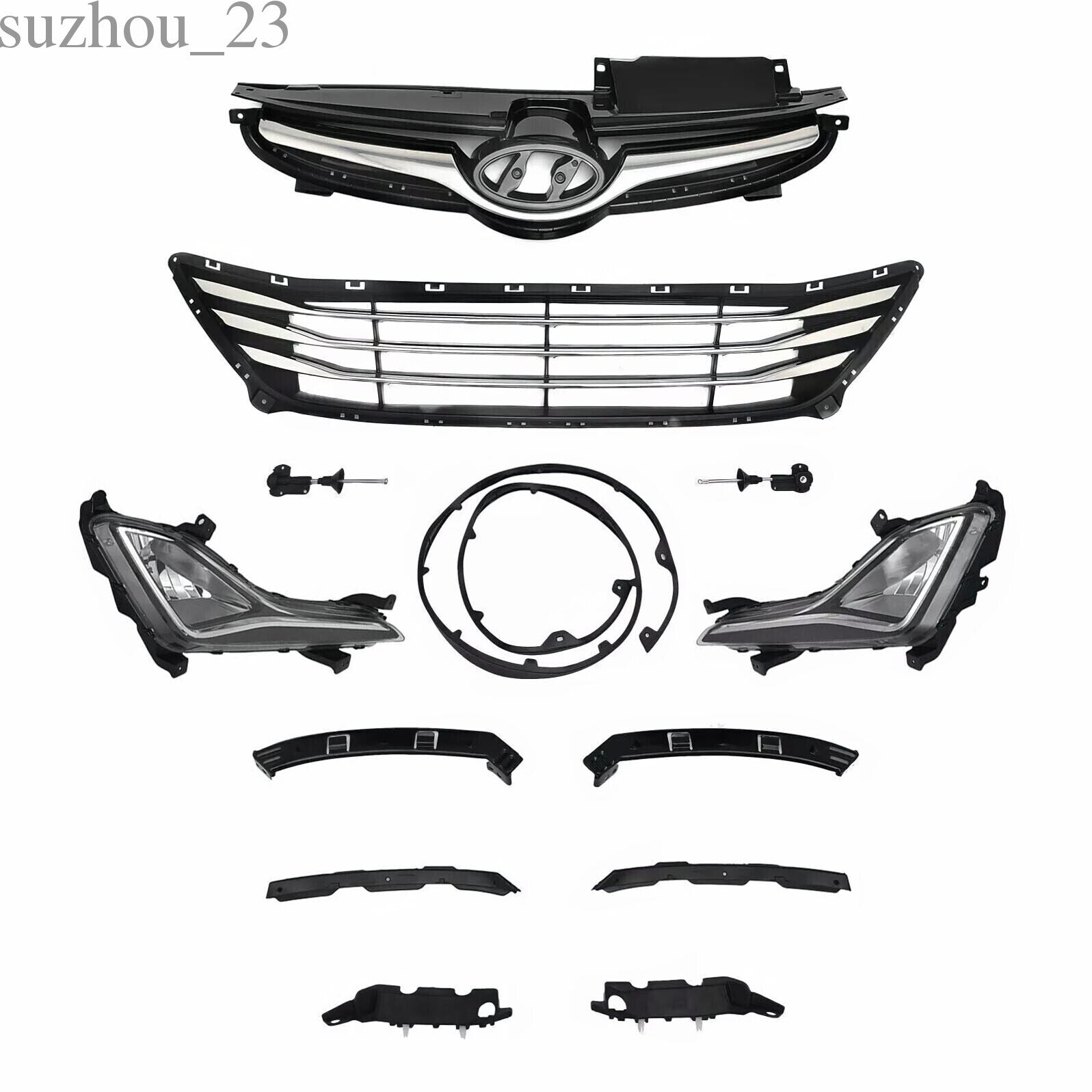11PC for Elantra 2014-2016 Front Chrome Grille Mesh Fog lamps Bumper Bracket Kit