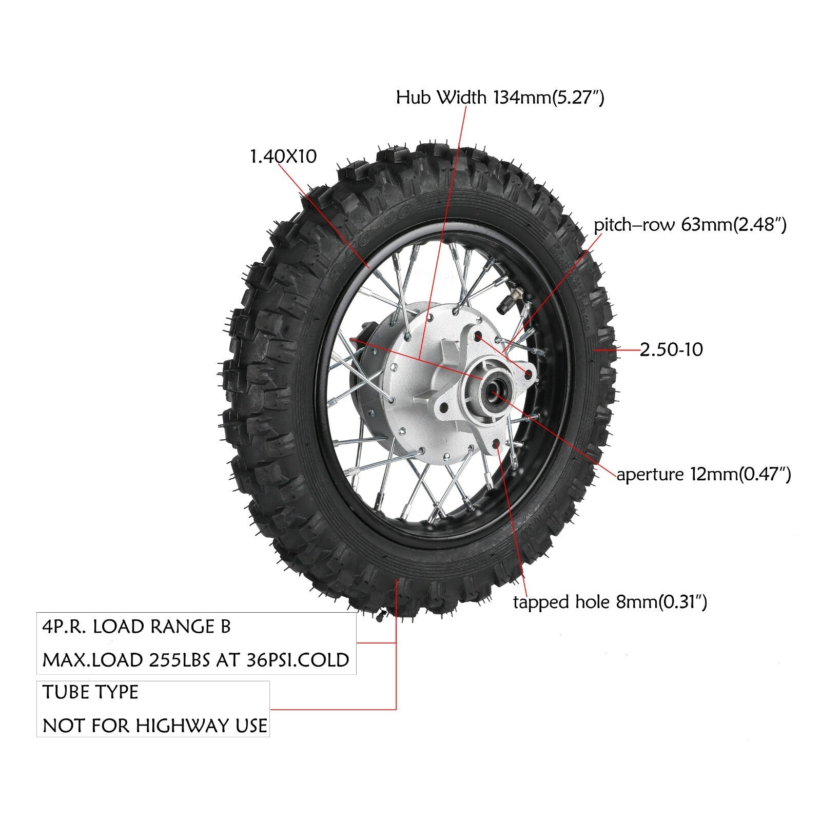 2.50-10 inch Front Rear Drum Brake Wheel Rim Tyre for Mini Pit Bike TTR50 CRF50 PW50
