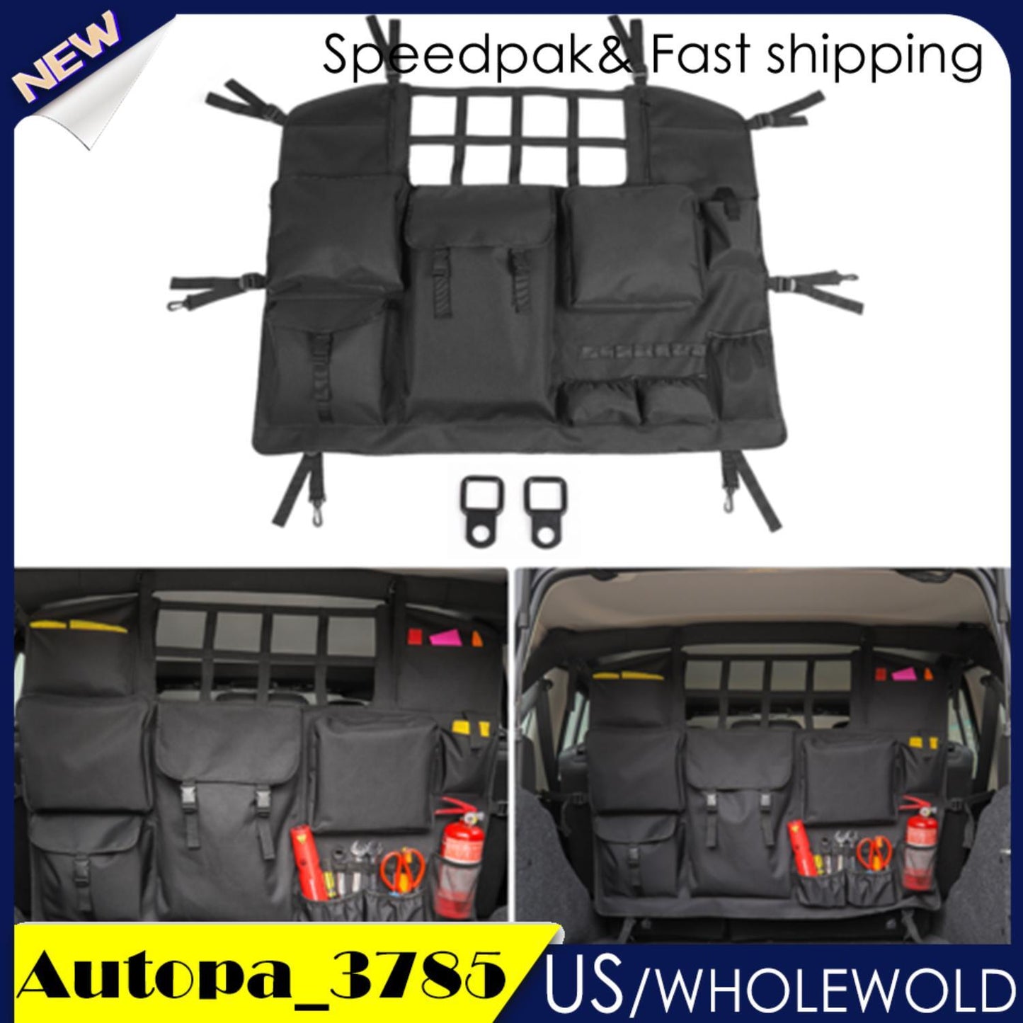 Black Rear Trunk Storage Bag Organizer Pocket Fits for Jeep for Wrangler JK JL 07-24