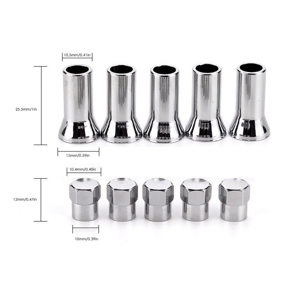 4x Silver Chrome Valve Stem Caps Covers + Long Sleeve Chromies Car/Bicycle TR414