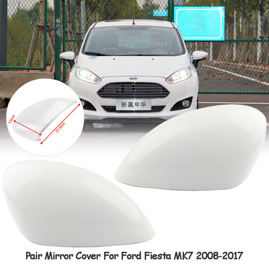 2-Piece Side Mirror Covers and Door Covers for 2008-2017 for Ford Fiesta MK7 L+R, White