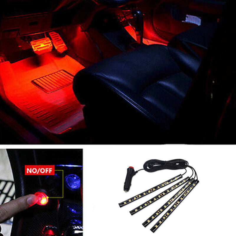 4in1 Car Interior Decorative Light 12 LED Atmosphere Red Lamp Charge Footwell