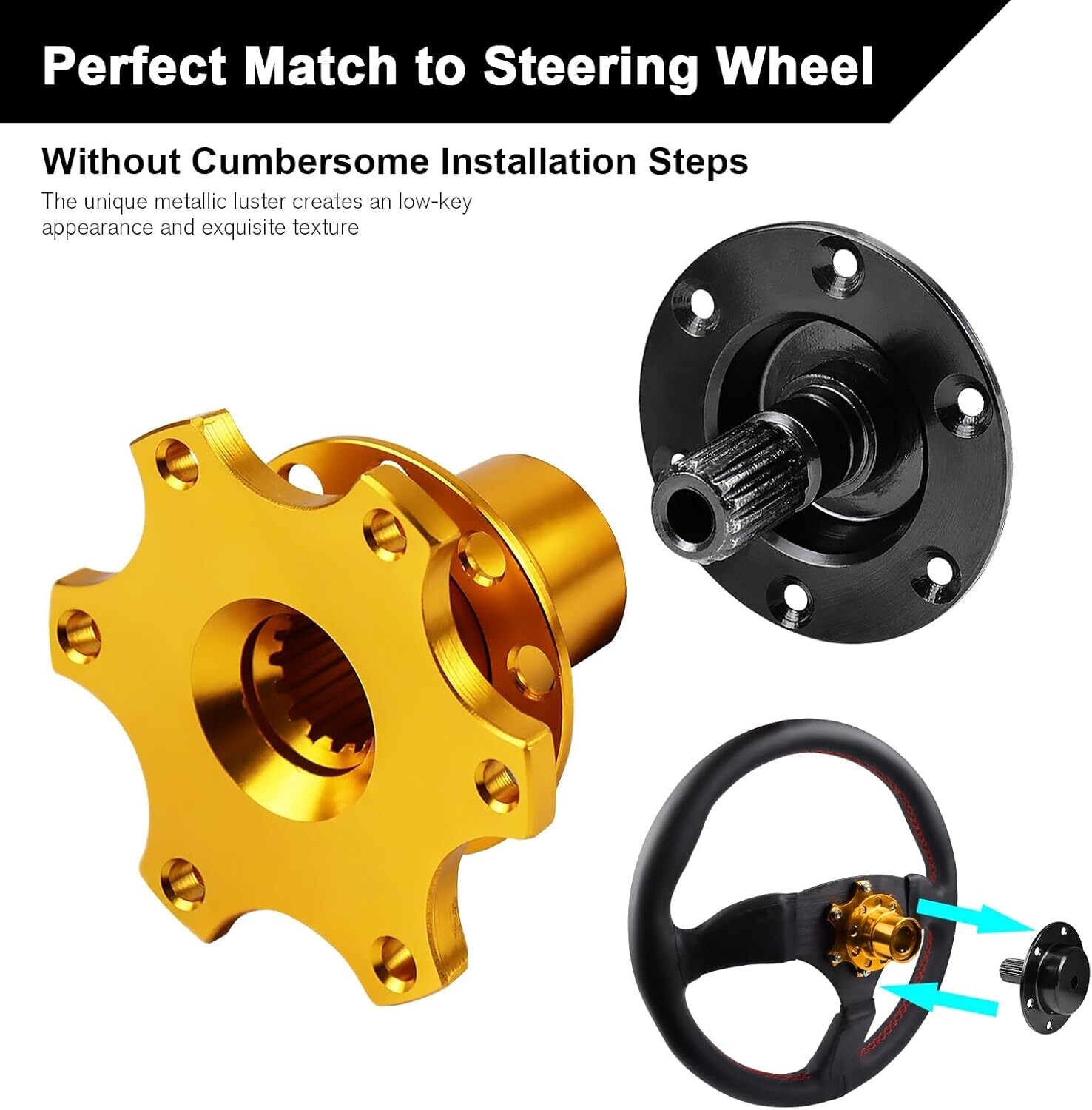 Gold Universal Steering Wheel Quick Release Hub Adapter 6 Hole Snap Off Boss Kit