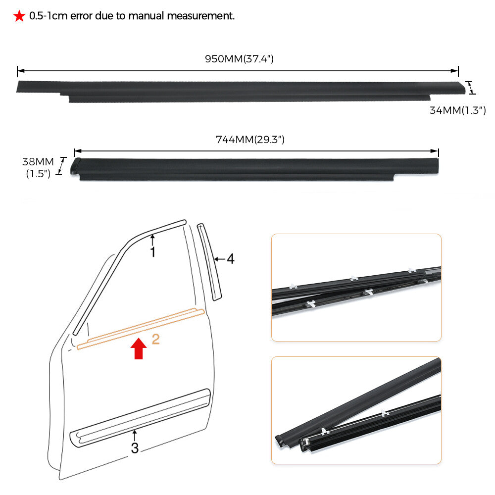 For2001-2007 for Toyota SequoiaLimited Double Cab Weatherstrip Outer Lower Window