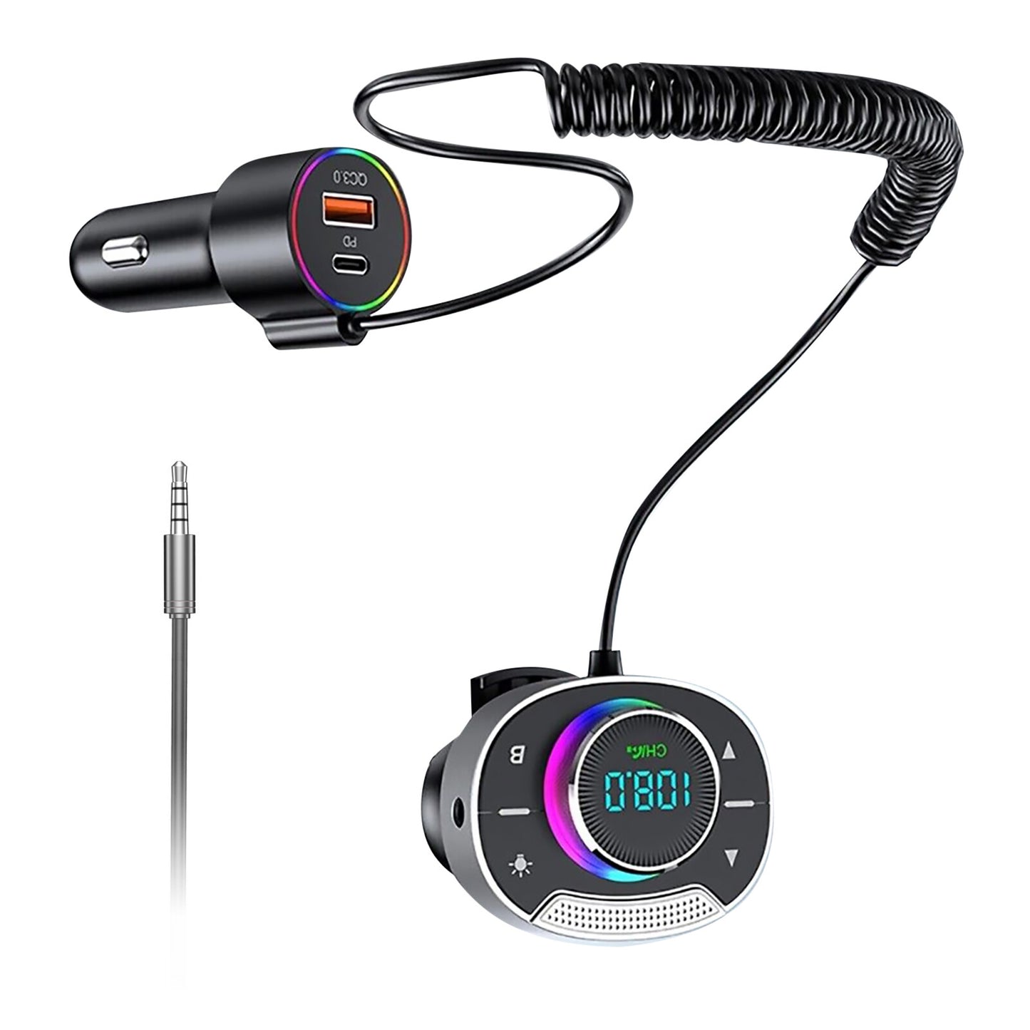 Car Charger Adapter PD QC3.0 FM Transmitter MP3 Player Wireless AUX Fast Charge