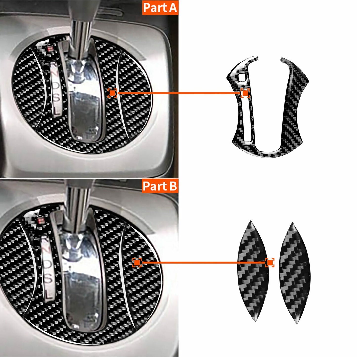3Pcs Carbon Fiber Car Gear Shift Panel Cover Trim for Honda for Civic 8th 2006-2011