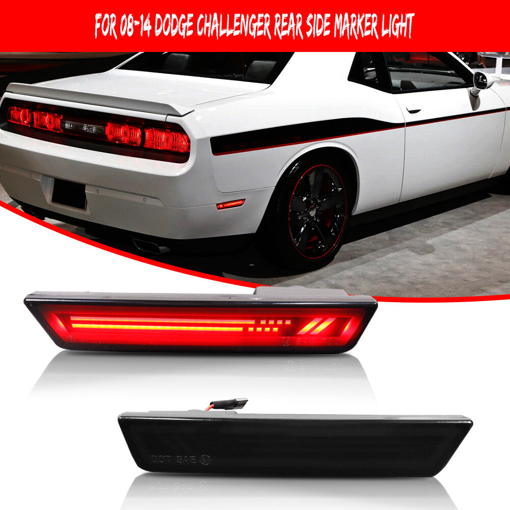[SMOKE Lens] For 2008-14 for Dodge for Challenger Rear Fender LED Side Marker Lights - Red