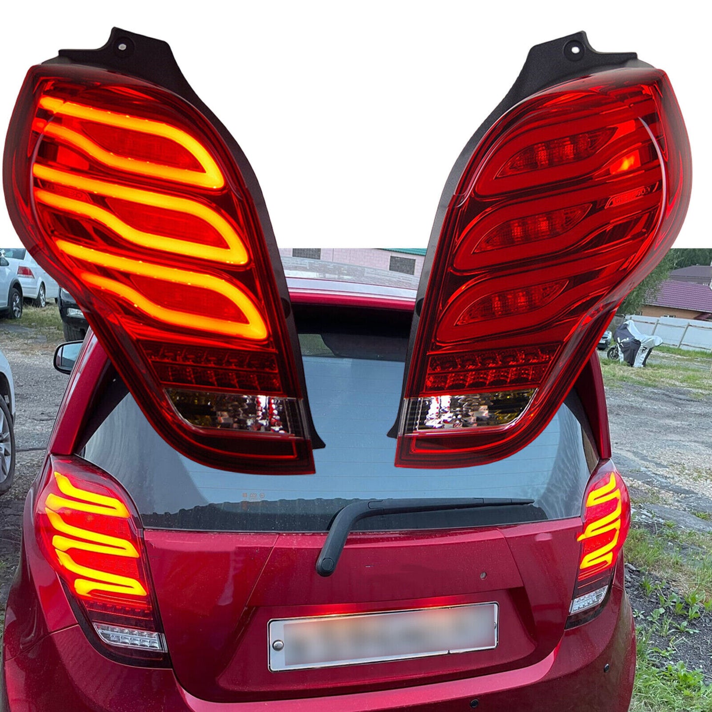 Pair Tail Lights Assembly for Chevrolet Spark 2011 2012-2014 LED Rear Lamps Red