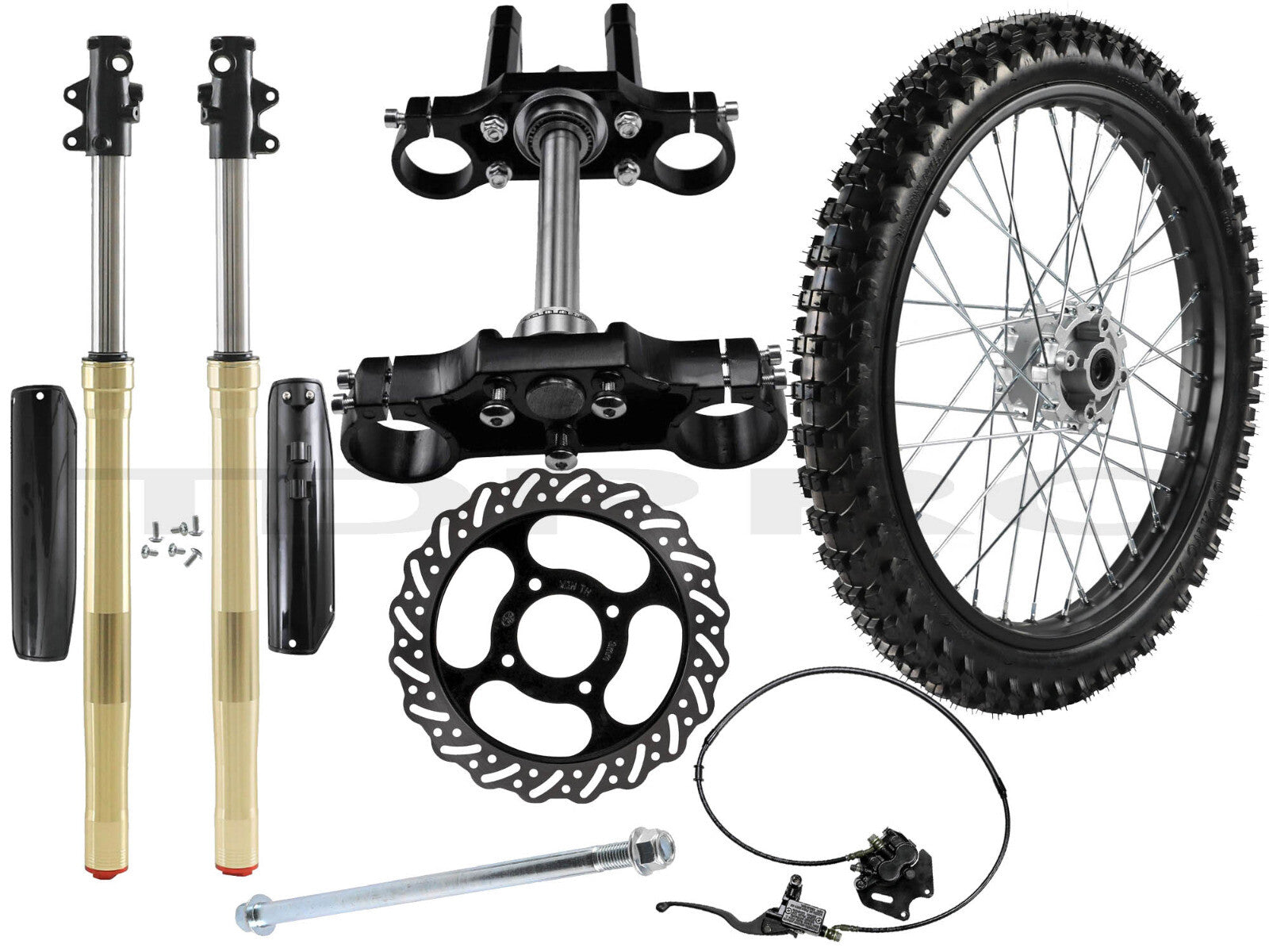 19-inch wheels, 70/100-19 tire kit + front fork for bicycles/motorcycles (150cc, 200cc, 250cc)