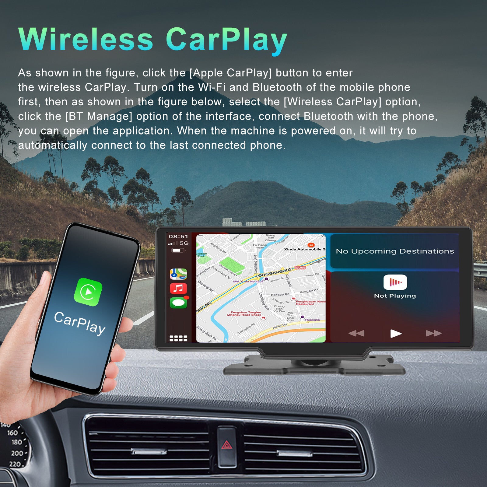 for Smart Players 10.26in Car FM Radio Carplay Voice Control Cigarette Lighter Plug