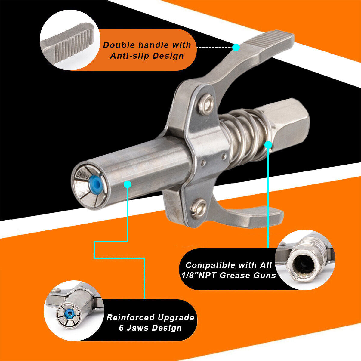 New Double Handle High Pressure Quick Release Lock Oil Nozzle Grease Gun Coupler