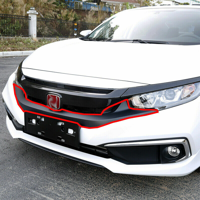 for Honda for Civic 2019-2021 Carbon Fiber Front Lower Mesh Grille Grill Strip Trim