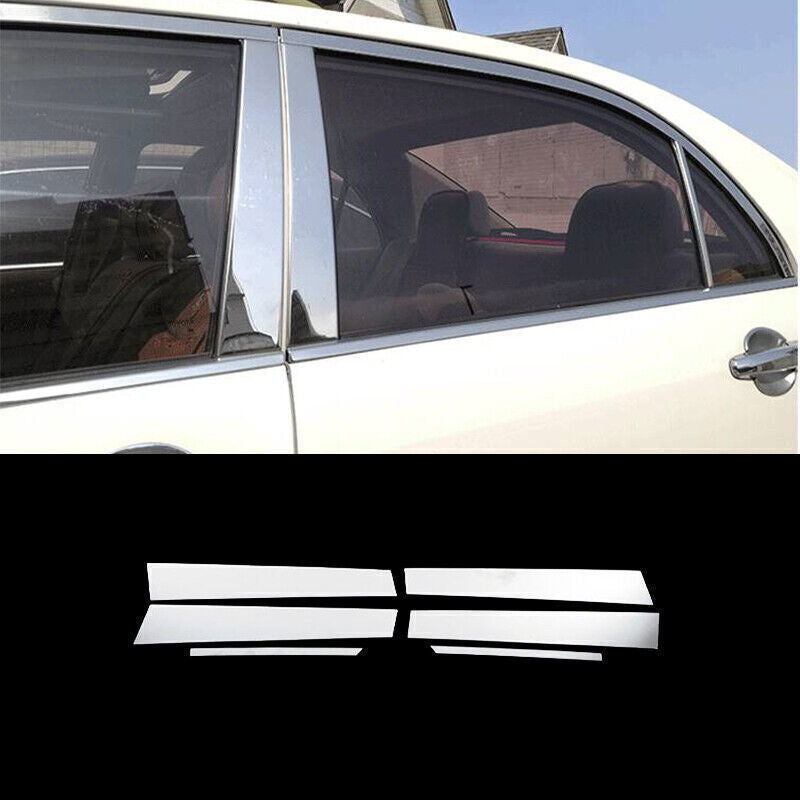 6X Chrome Steel Side Window BC-Pillar Panel Cover Trims for Toyota for Corolla 09-13