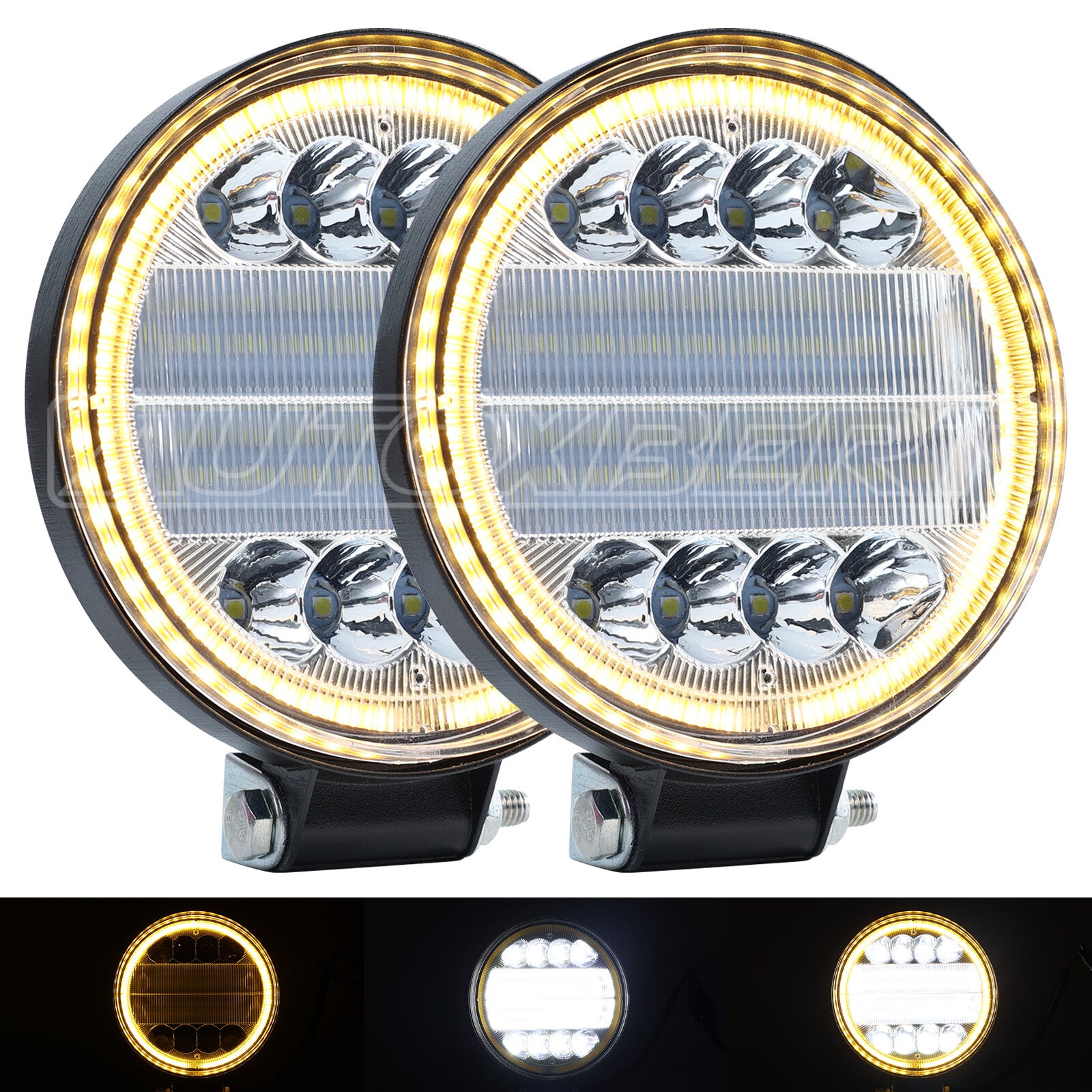 2PCS Round LED Pods Driving Lights Bar with White Light Combo Beam Off Road SUV