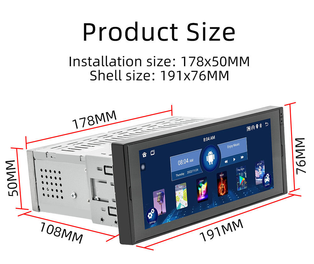 6.86in Car Multimedia Player Android 12 Stereo Radio GPS 1 Din For Apple Carplay