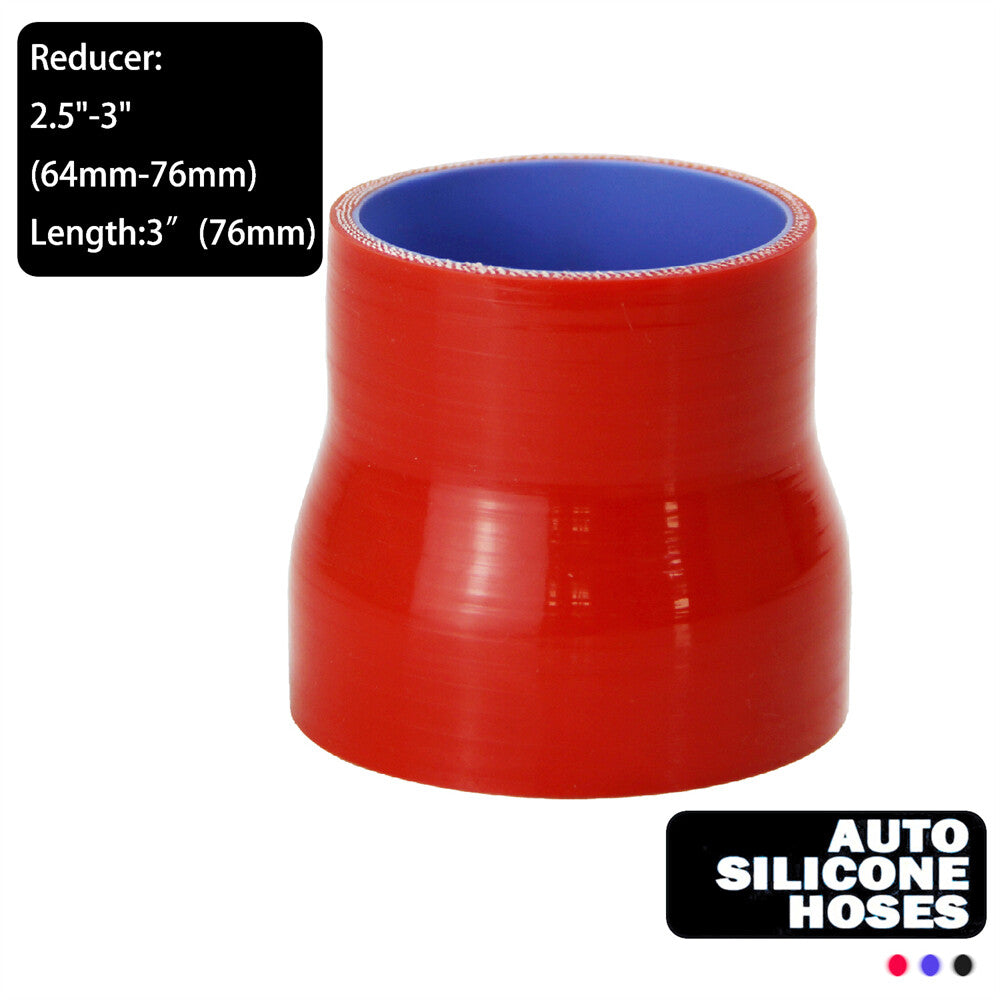 2.5 to 3 64mm - 76mm Silicone Reducer Coupler Turbo Intercooler Hose Red