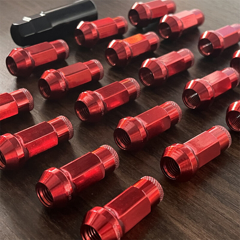 20pcs M12x1.5 Lug Nuts 48mm Steel Open End Wheel Nuts Bolts w/ Socket Key Red