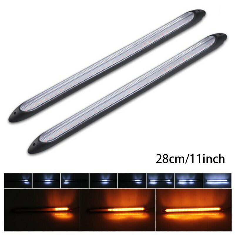 2X 28cm White/Yellow LED DRL Daytime Running Lights Strip Turn Signal Sequential