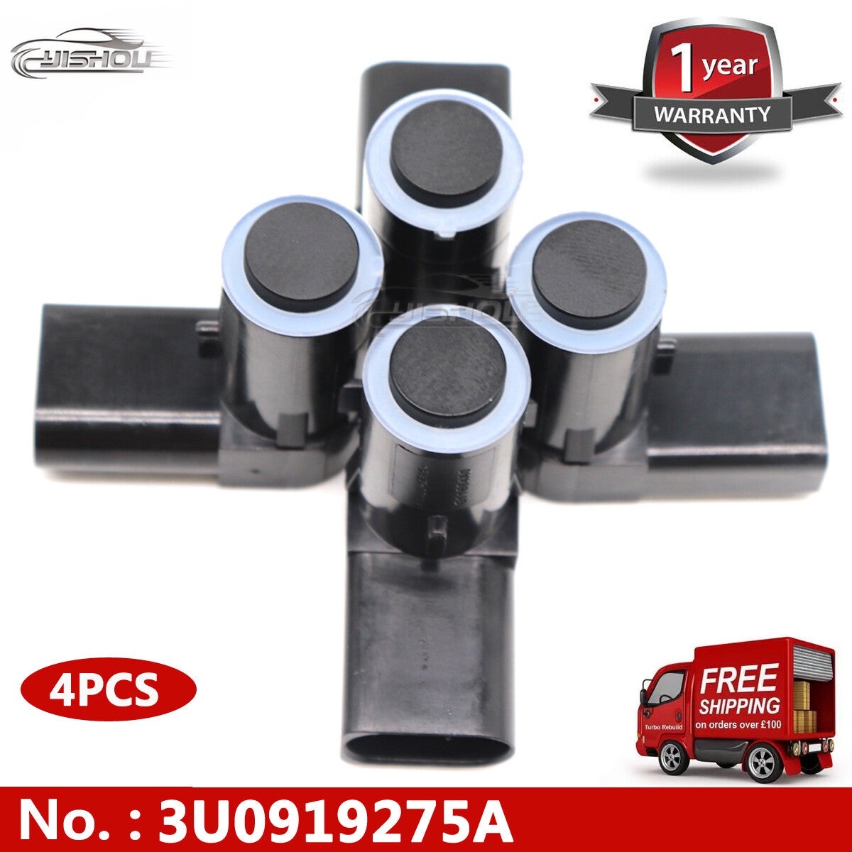 4-pack of new 3U0919275A PDC parking distance sensors for Volkswagen and for Skoda Superb 3U0919275B