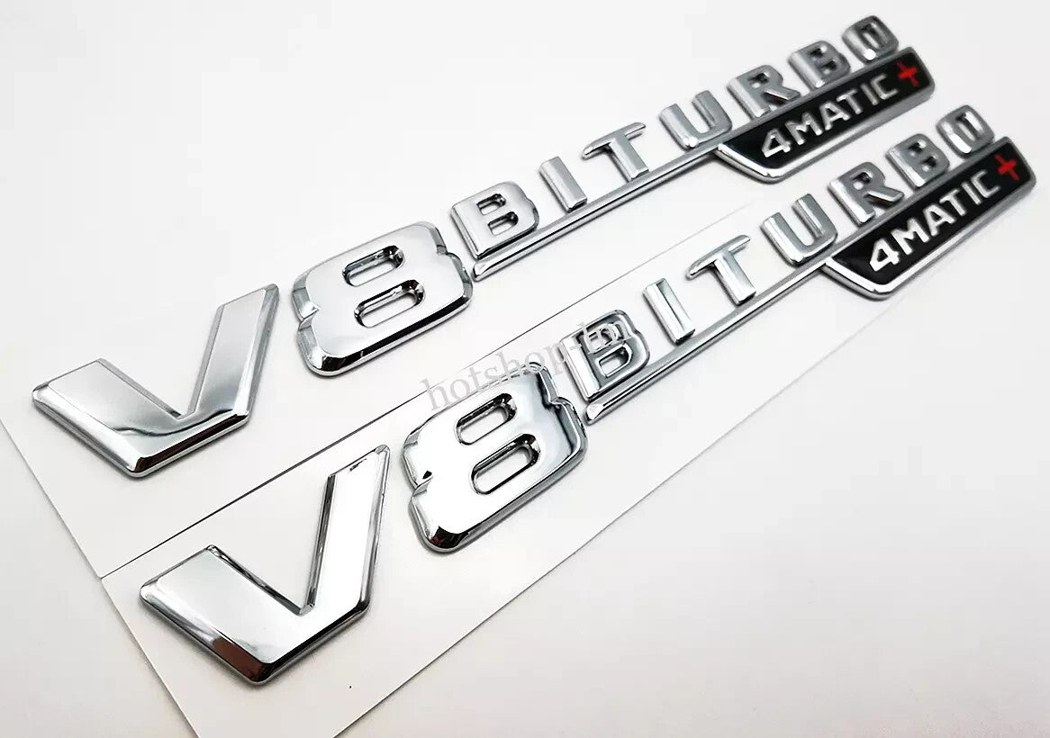 V8 BiTurbo 4Matic+ Emblem Side Fender 3D Chrome Badge For AMG E63