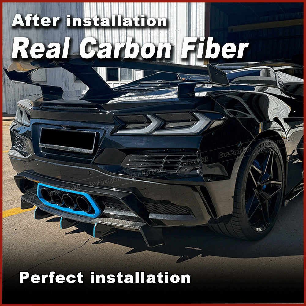 for Chevrolet for Corvette C8 Z06 2022+ Real Carbon Rear Bumper Diffuser Lip Spoiler