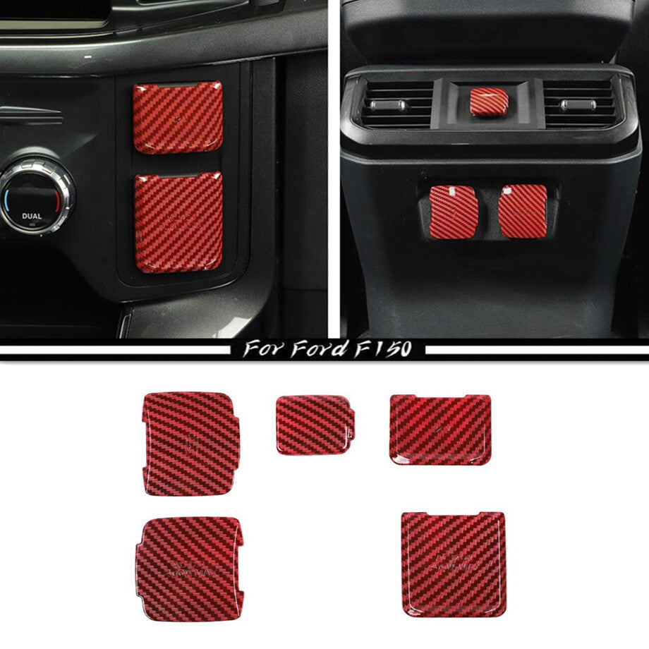 Suitable for 21-23 for Ford F150/F-150 Red Carbon Fiber Automotive Front + Rear Power/USB Socket Cover Trim