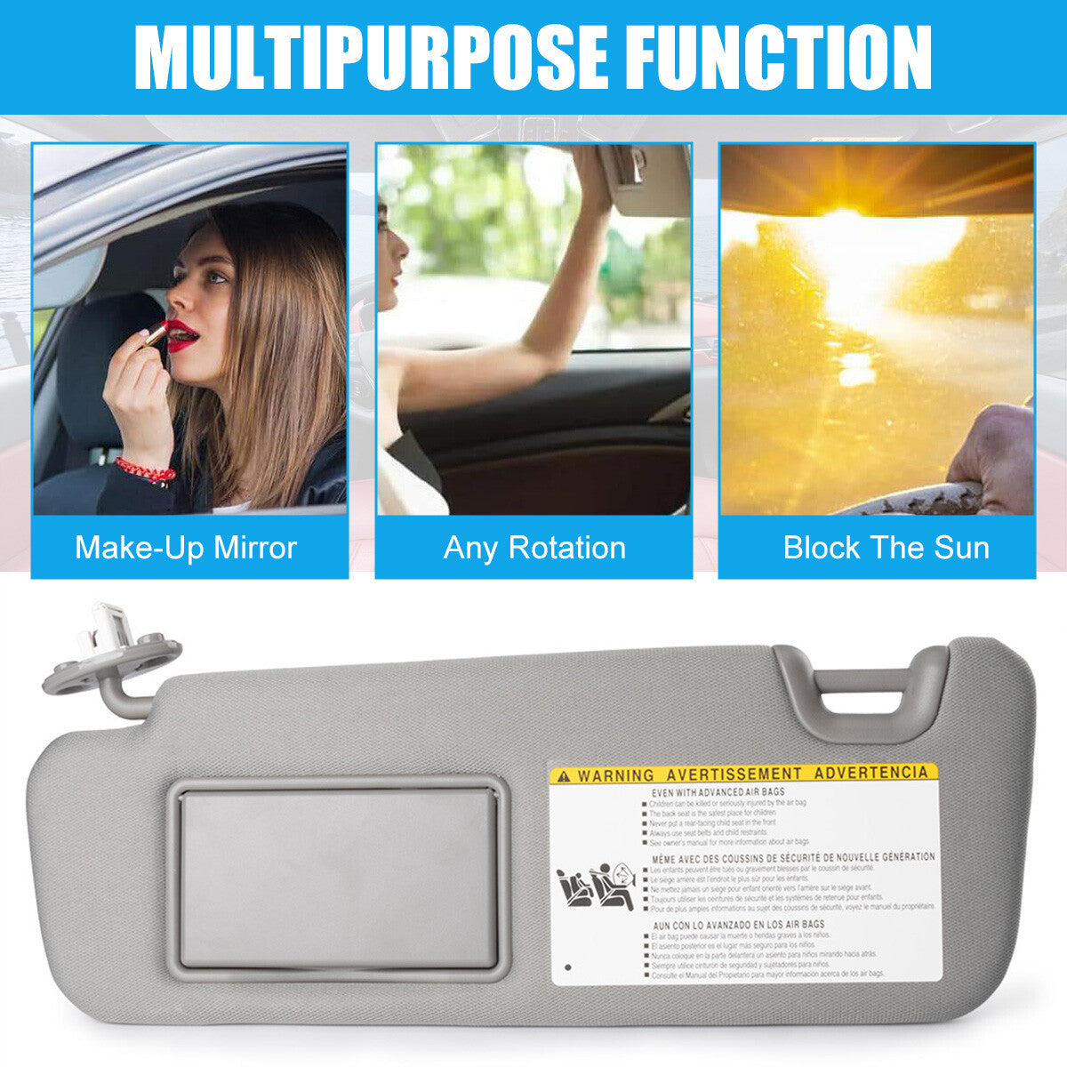 74320-0E074-B0 Left Driver Gray Sunvisor W/Light for Toyota Highlander 2014-2019