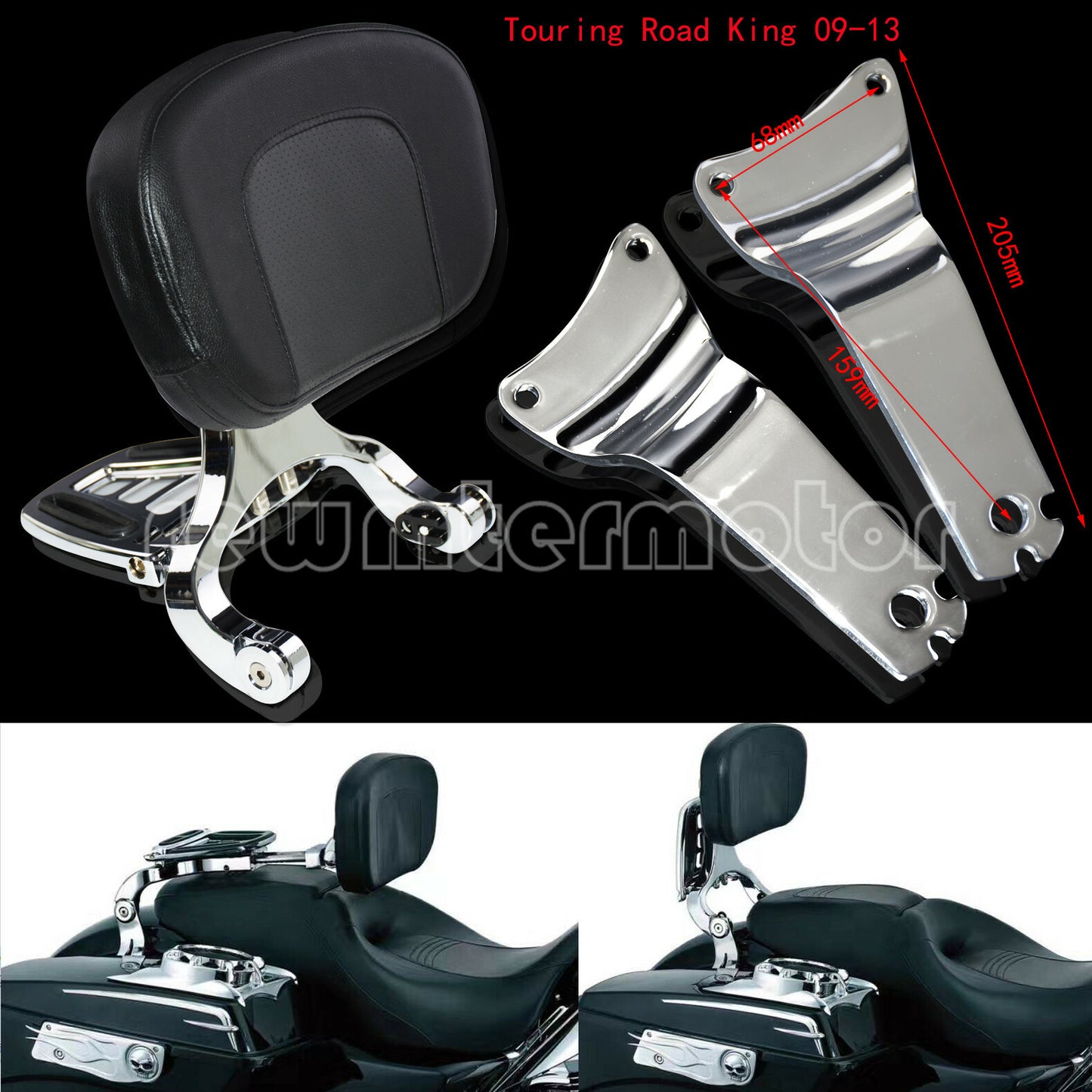 Adjustable Driver  Passenger Backrest Fit for Harley Touring Road King 09-13