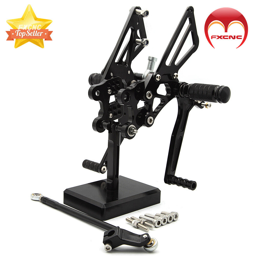 CNC-machined rear wheel spike kit with black pedals for Kawasaki ZX12R 2000-2001.
